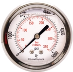 DuraChoice Oil Filled Pressure Gauge, 2-1/2" Dial, 1/4" NPT, 0-5000 PSI, Back Mount