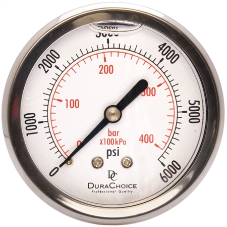 DuraChoice PB254B-K06 Oil Filled Pressure Gauge, 2-1/2" Dial