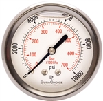 DuraChoice Oil Filled Pressure Gauge, 2-1/2" Dial, 1/4" NPT, 0-10000 PSI, Back Mount