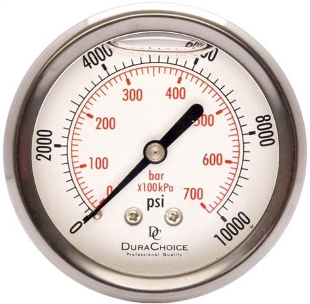 DuraChoice PB254B-K10 Oil Filled Pressure Gauge, 2-1/2" Dial