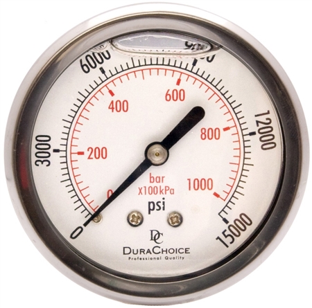 DuraChoice PB254B-K15 Oil Filled Pressure Gauge, 2-1/2" Dial