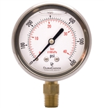 DuraChoice PB254L-600 Oil Filled Pressure Gauge, 2-1/2" Dial