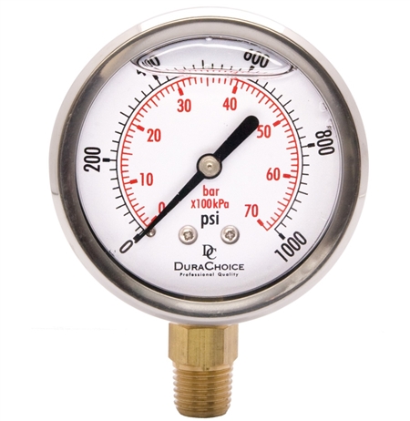 DuraChoice PB254L-K01 Oil Filled Pressure Gauge, 2-1/2" Dial