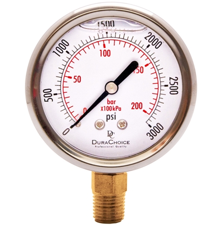 DuraChoice PB254L-K03 Oil Filled Pressure Gauge, 2-1/2" Dial