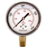 DuraChoice PB254L-K04 Oil Filled Pressure Gauge, 2-1/2" Dial