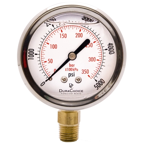 DuraChoice PB254L-K05 Oil Filled Pressure Gauge, 2-1/2" Dial