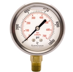 DuraChoice PB254L-K10 Oil Filled Pressure Gauge, 2-1/2" Dial