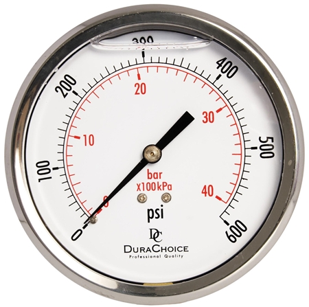 DuraChoice PB403B-600 Oil Filled Pressure Gauge, 4" Dial