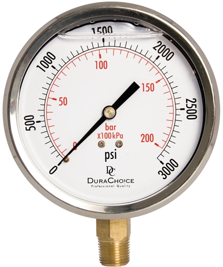 DuraChoice PB403L-K03 Oil Filled Pressure Gauge, 4" Dial