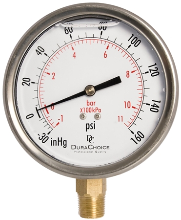 DuraChoice PB403L-V160 Oil Filled Vacuum Gauge, 4" Dial