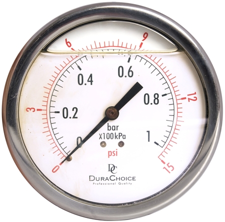 DuraChoice PB404B-015 Oil Filled Pressure Gauge, 4" Dial