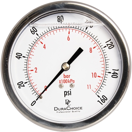 DuraChoice PB404B-160 Oil Filled Pressure Gauge, 4" Dial