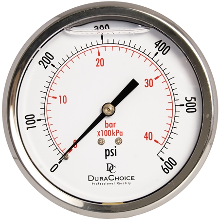 DuraChoice PB404B-600 Oil Filled Pressure Gauge, 4" Dial