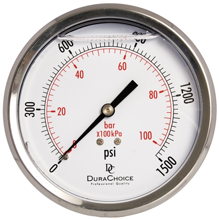 DuraChoice PB404B-K015 Oil Filled Pressure Gauge, 4" Dial