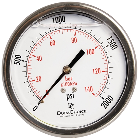 DuraChoice PB404B-K02 Oil Filled Pressure Gauge, 4" Dial