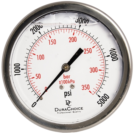 DuraChoice PB404B-K05 Oil Filled Pressure Gauge, 4" Dial