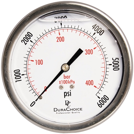 DuraChoice PB404B-K06 Oil Filled Pressure Gauge, 4" Dial