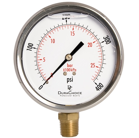 DuraChoice PB405L-400 Oil Filled Pressure Gauge, 4" Dial