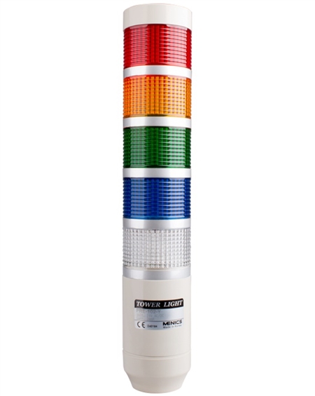 Menics PRE-502-RYGBC 5 Stack LED Tower Light, Red Yellow Green Blue Clear