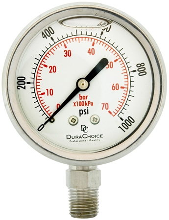 DuraChoice PS254L-K01 Oil Filled Pressure Gauge, 2-1/2" Dial