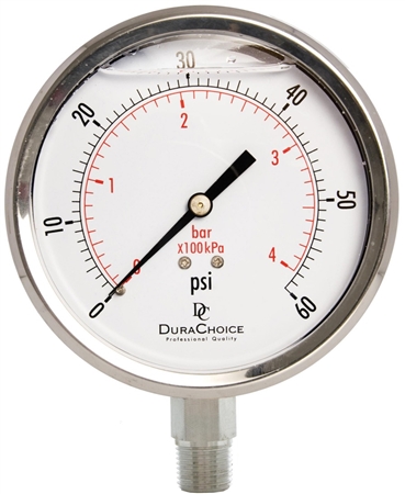 DuraChoice PS403L-060 Oil Filled Pressure Gauge, 4" Dial