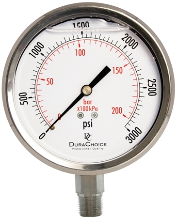 DuraChoice PS403L-K03 Oil Filled Pressure Gauge, 4" Dial