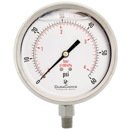 DuraChoice PS404L-060 Oil Filled Pressure Gauge, 4" Dial