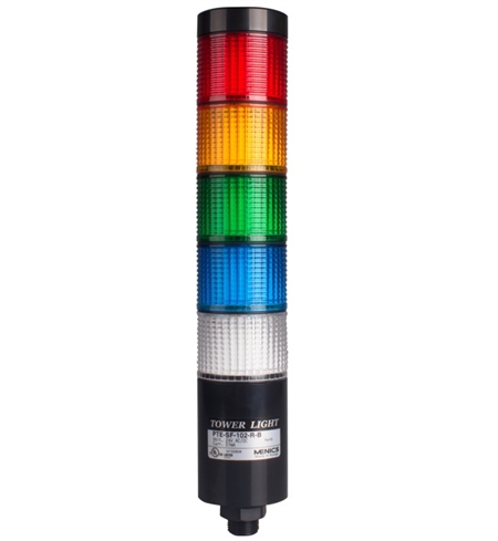 Menics PTE-SCF-5FF-RYGBC-B 5 Tier LED Tower Light, Red Yellow Green Blue Clear
