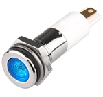 Menics LED Indicator, 10mm, Flat Head, 12VDC, Blue, IP67