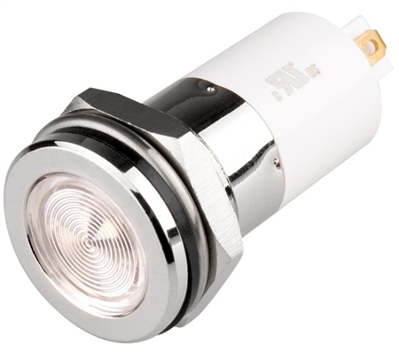 Menics LED Indicator, 16mm, Flat Head, 110VAC, White, IP67