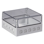 Sealcon S3120055673PTU Screw Cover Enclosure, 6.89" X 6.89" X 3.94", PG Knockouts, Clear Cover