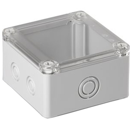 Sealcon Screw Cover Enclosure, 3.94" X 3.94" X 2.36", Clear Cover, Metric Knockouts