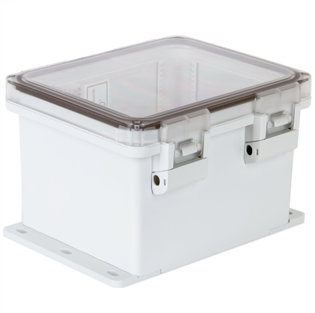 Sealcon Hinged Lid Enclosure, 11.85" X 10.1" X 7.27", Clear Cover & Plastic Latch