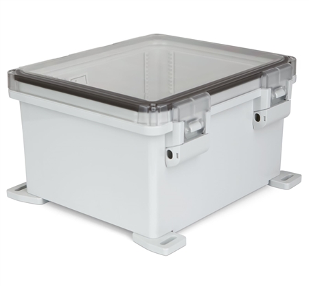 Sealcon Hinged Lid Enclosure, 13.84" X 12.11" X 7.47", Clear Cover & Metal Latch