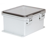 Sealcon Hinged Lid Enclosure, 13.85" X 12.11" X 7.27", Clear Cover & Plastic Latch