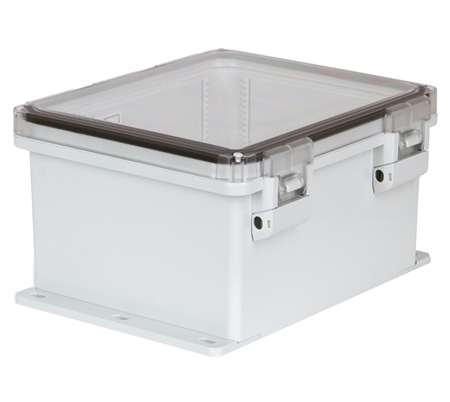 Sealcon Hinged Lid Enclosure, 13.85" X 12.11" X 7.27", Clear Cover & Plastic Latch