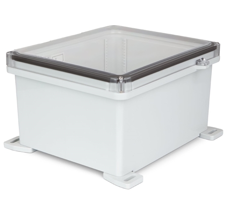Sealcon Hinged Lid Enclosure, 13.84" X 12.36" X 7.47", Clear Cover & Padlock Clamp