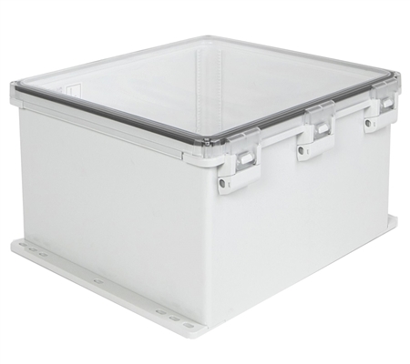 Sealcon Hinged Lid Enclosure, 19.85" X 18.24" X 11.27", Clear Cover & Plastic Latch
