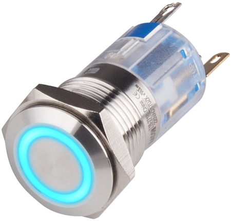 Kacon T16-271BA2 16 mm Blue Momentary Push Button, 110/220V AC LED