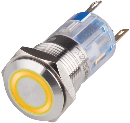 Kacon T16-272YD4 16 mm Yellow Momentary Push Button, DPDT