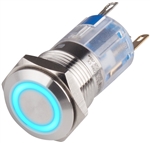 Kacon T16-372BD4 16 mm Blue Maintained Push Button, DPDT, 24V DC LED