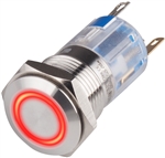 Kacon T16-372RD4 16 mm Red Maintained Push Button, DPDT, 24V DC LED