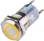 Kacon T16-372YA2 16 mm Yellow Maintained Push Button, DPDT, 110/220V AC LED