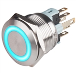 Kacon T22-271BA2 22 mm Blue Momentary Push Button, SPDT, 110/220V AC LED