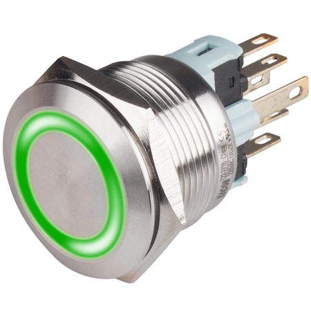 Kacon T22-271GA2 22 mm Green Push Button, 110/220V AC LED