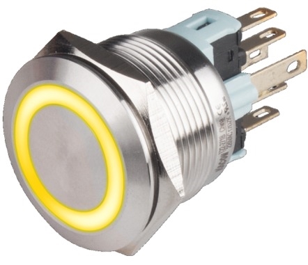 Kacon T22-271YA2 22 mm Yellow Push Button, 110/220V AC LED