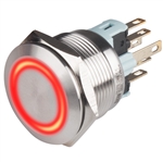 Kacon T22-272RA2 22 mm Red Momentary Push Button, DPDT, 110/220V AC LED