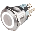 Kacon T22-272WA2 22 mm White Momentary Push Button, DPDT, 110/220V AC LED