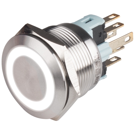 Kacon T22-272WA2 22 mm White Push Button, 110/220V AC LED
