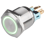 Kacon 22 mm Green Maintained Push Button, SPDT, 24V DC LED